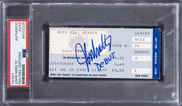 John Smoltz Signed MLB Debut Ticket Stub from 7/23/1988 - PSA/DNA Authentic